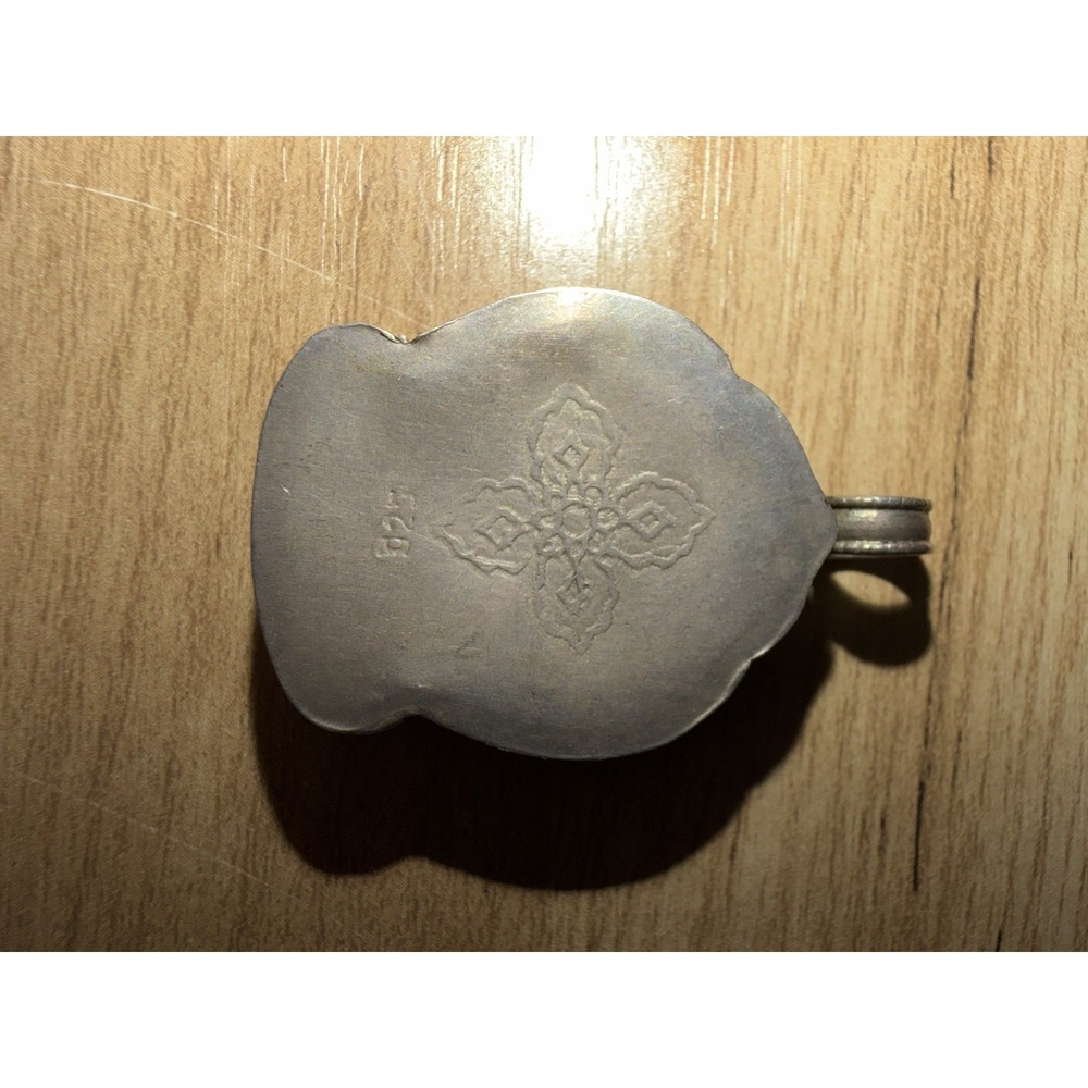 Sterling Silver Buddhism Kalachakra Lotus Two Tone Prayer Box Pendant - Picture 5 of 8